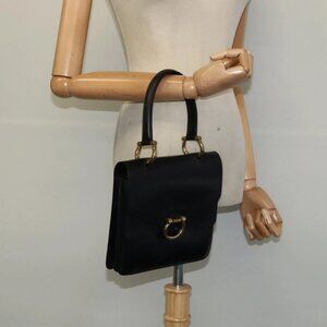 CELINE Hand Bag Leather Black Gold Auth